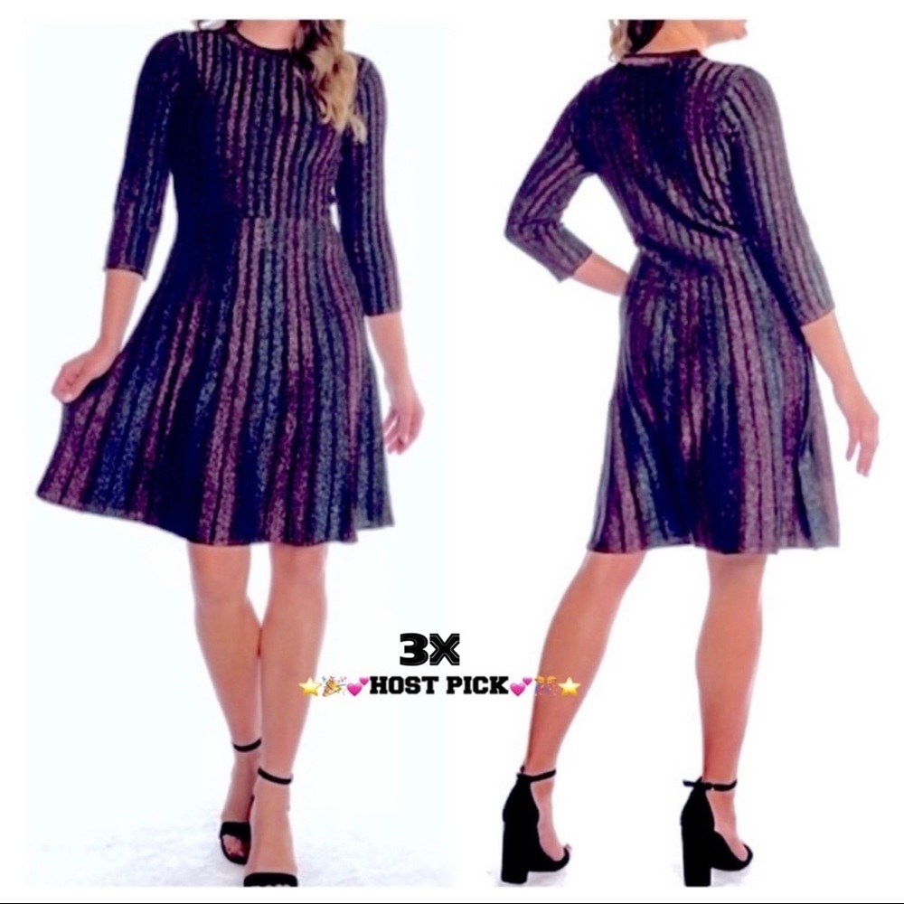 🎉3X HP🎊🥂NWT Nanette Lapore Metallic Rib Knit Sweater Skater Dress